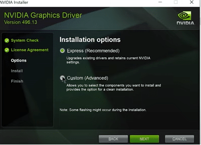 Nvdia graphics driver installation options