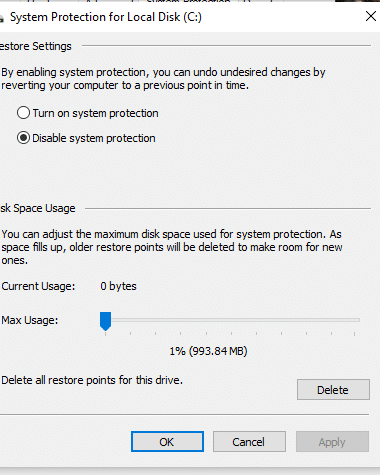 disable system protection