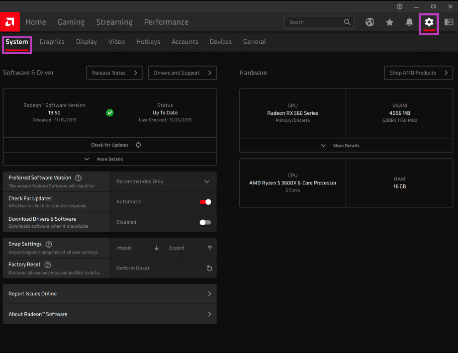 System Tab AMD Radeon Software program