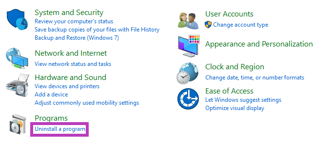 Open Control Panel and select Uninstall a program
