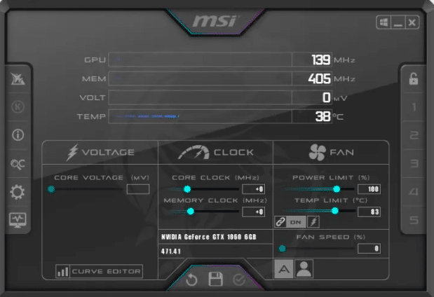 MSI Afterburner Dashboard