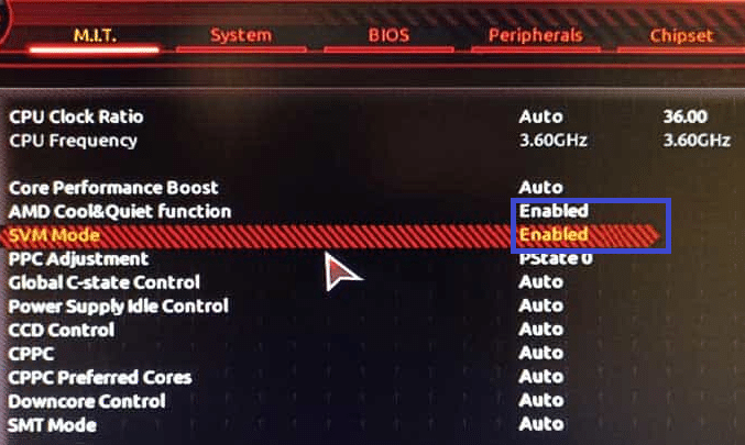 AMD virtualization Enable and disable setting